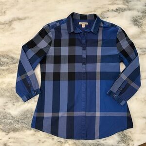 Burberry Brit Nova Check Button Up Shirt Blue Size Medium M Cotton Excellent!